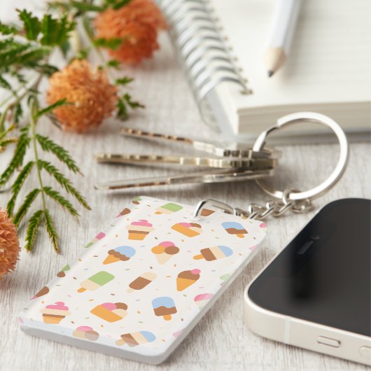 Ice Cream Pattern, Ice Cream Cone, Ice Popsicle Sleutelhanger (Voorkant Rechts)