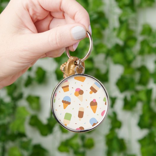 Ice Cream Pattern, Ice Cream Cone, Ice Popsicle Sleutelhanger (Hand)