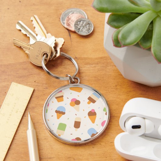 Ice Cream Pattern, Ice Cream Cone, Ice Popsicle Sleutelhanger (Bureau)
