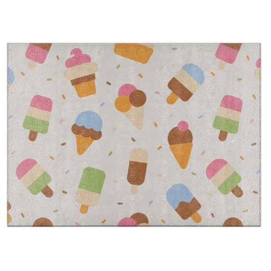 Ice Cream Pattern, Ice Cream Cone, Ice Popsicle Snijplank (Voorkant)