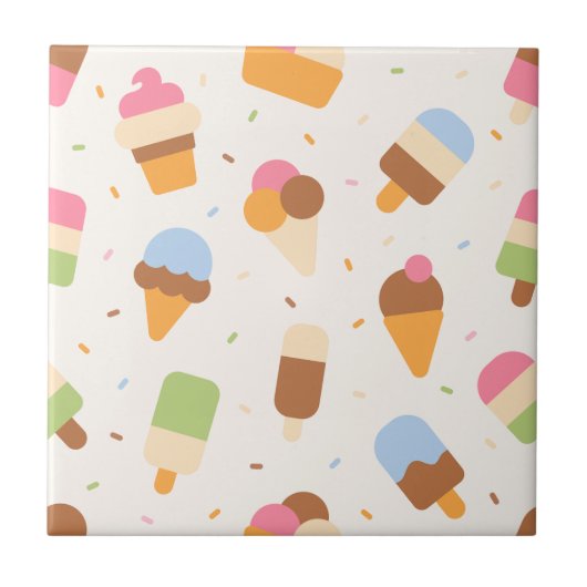 Ice Cream Pattern, Ice Cream Cone, Ice Popsicle Tegeltje (Voorkant)