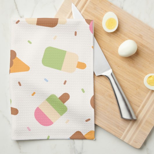 Ice Cream Pattern, Ice Cream Cone, Ice Popsicle Theedoek (Quarter Fold)