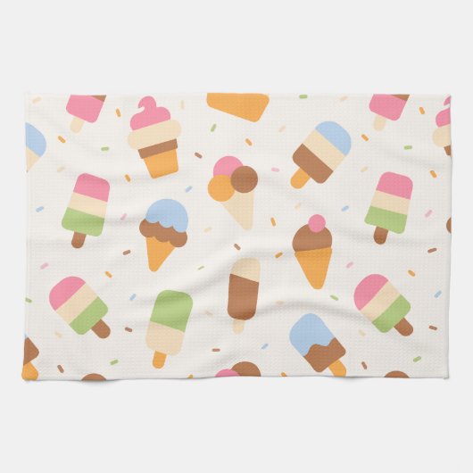 Ice Cream Pattern, Ice Cream Cone, Ice Popsicle Theedoek (Horizontaal)