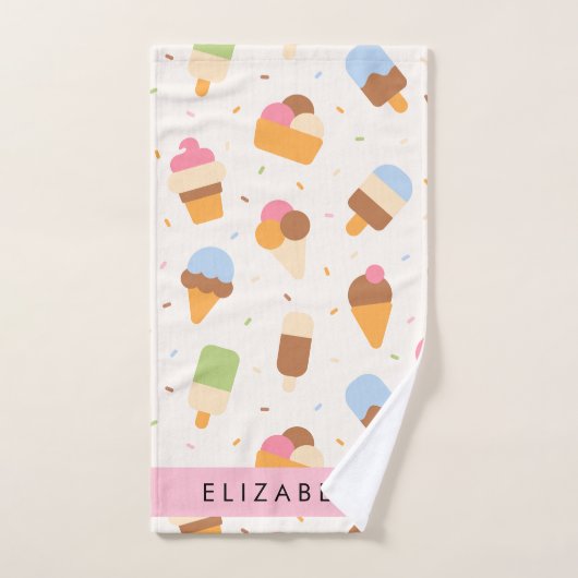 Ice Cream Pattern, Ice Cream Cone, Jouw naam Bad Handdoek (Handdoek)