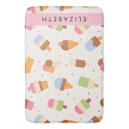 Ice Cream Pattern, Ice Cream Cone, Jouw naam Badmat (Voorkant Verticaal)