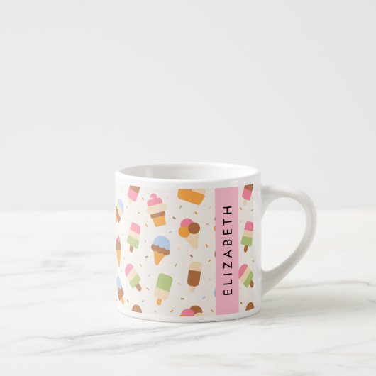 Ice Cream Pattern, Ice Cream Cone, Jouw naam Espresso Kop (Rechts)