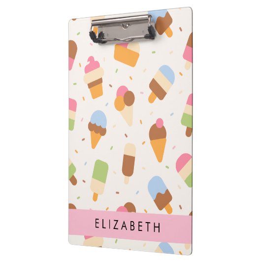 Ice Cream Pattern, Ice Cream Cone, Jouw naam Klembord (Links)