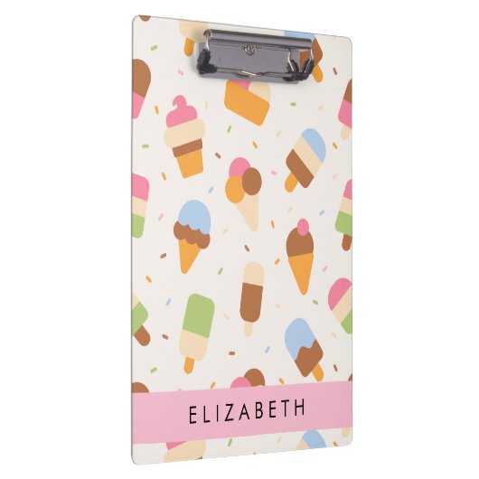 Ice Cream Pattern, Ice Cream Cone, Jouw naam Klembord (Rechts)
