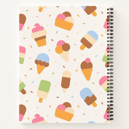 Ice Cream Pattern, Ice Cream Cone, Jouw naam Notitieboek (Achterkant)