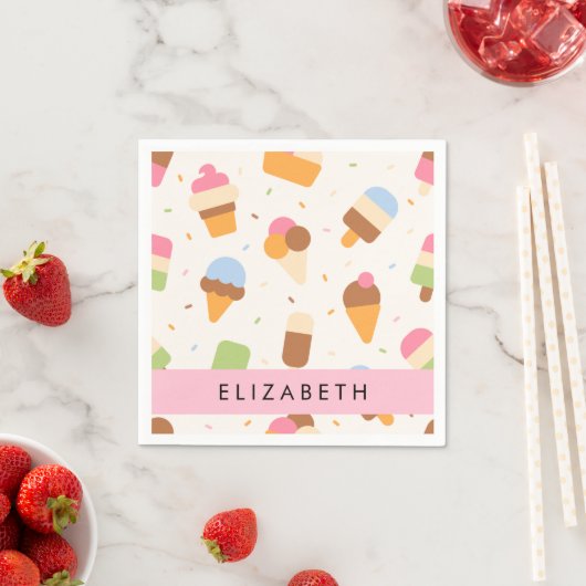 Ice Cream Pattern, Ice Cream Cone, Jouw naam Servet (Insitu)