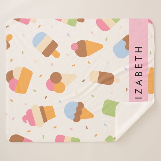 Ice Cream Pattern, Ice Cream Cone, Jouw naam Sherpa Deken (Voorkant (horizontaal))