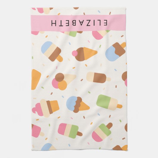 Ice Cream Pattern, Ice Cream Cone, Jouw naam Theedoek (Verticaal)