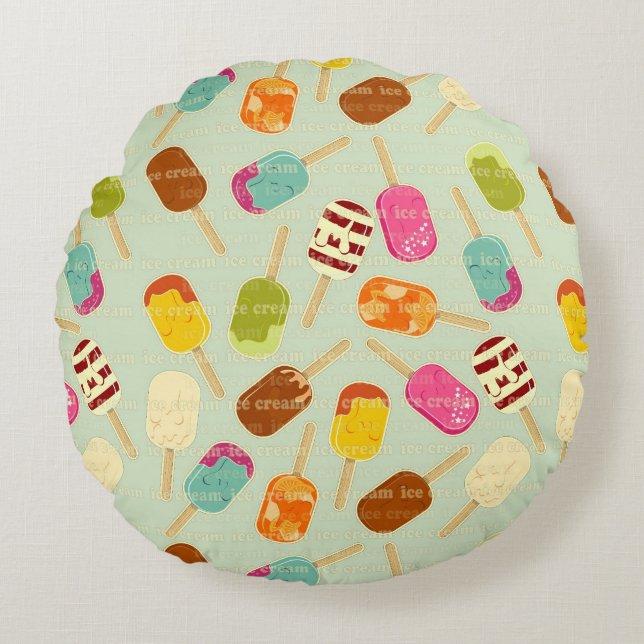 Ice Cream Pattern Rond Kussen (Voorkant)