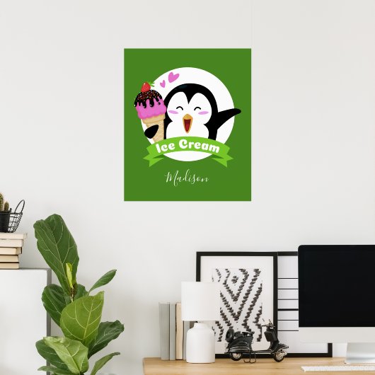 Ice Cream Penguin, aangepaste naam en poster voor  (Thuiskantoor)