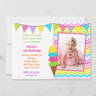 Ice Cream Photo Birthday Invitations Kaart