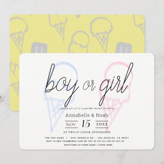 Ice Cream Pink & Blue Genderonthulling Kaart (Voorkant / Achterkant)