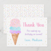 Ice Cream Pink Gold Pastel Birthday Hartelijk dank Bedankkaart (Voorkant / Achterkant)
