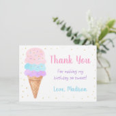 Ice Cream Pink Gold Pastel Birthday Hartelijk dank Bedankkaart (Staand voorkant)