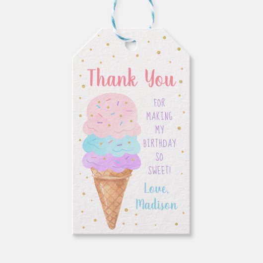 Ice Cream Pink Gold Pastel Birthday Hartelijk dank Cadeaulabel (Voorkant)
