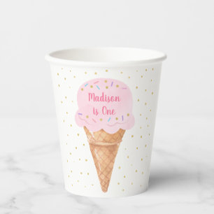 Ice Cream Pink Gold Pastel Birthday Papieren Bekers