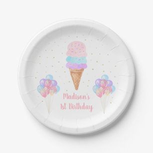 Ice Cream Pink Gold Pastel Birthday Papieren Bordje