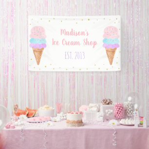 Ice Cream Pink Gold Pastel Birthday Spandoek