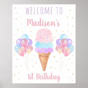 Ice Cream Pink Gold Pastel Birthday Welkom Poster
