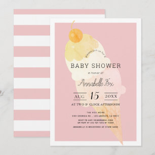 Ice Cream Pink Stripe Girl Baby shower Kaart