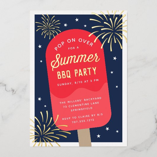 Ice Cream Pop Summer BBQ Party Folie Uitnodiging (Voorkant)