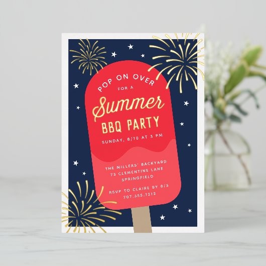 Ice Cream Pop Summer BBQ Party Folie Uitnodiging (Staand Voorkant)