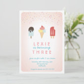 Ice Cream & Popsicle Summer Invitation roze Kaart (Staand voorkant)