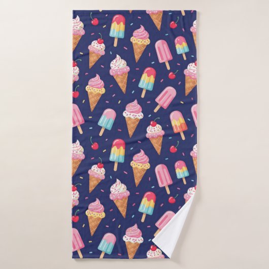 Ice cream, popsicles and cherries pattern badhanddoek (Badhanddoek)