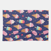 Ice cream, popsicles and cherries pattern theedoek (Horizontaal)
