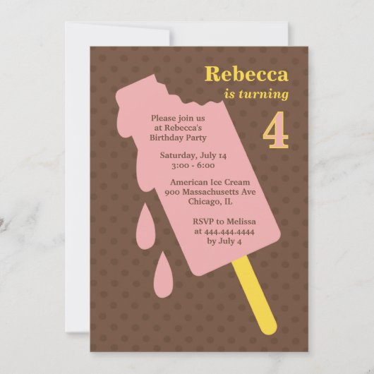 Ice Cream Popsile Birthday Party Invitation Kaart (Voorkant)