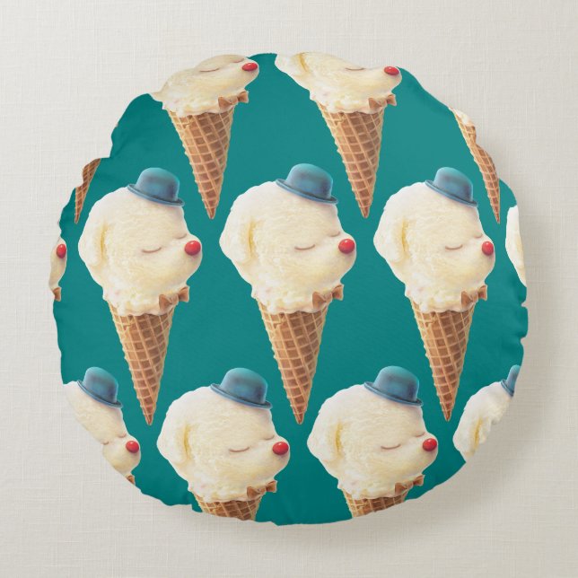 Ice Cream Puppy Pattern Rond Kussen (Voorkant)