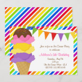 Ice Cream Rainbow Birthday Party Invitation Kaart (Voorkant / Achterkant)