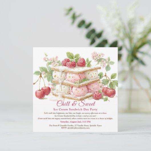 Ice Cream Sandwich Day Waterverf Uitnodiging (Staand voorkant)