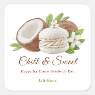 Ice Cream Sandwich Day Waterverf Vierkante Sticker