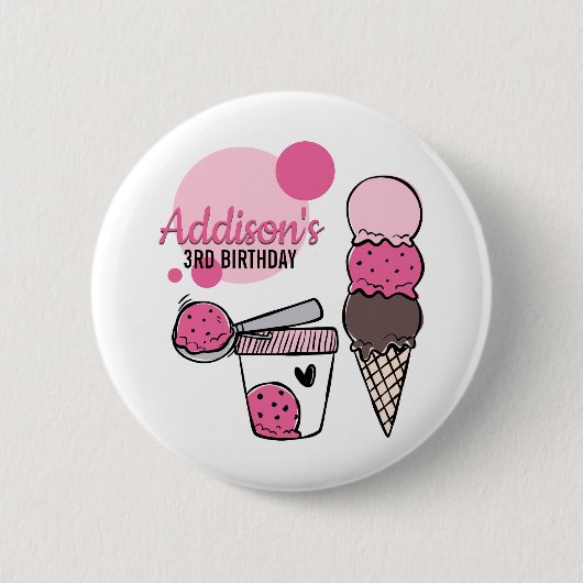 Ice Cream Scoop Birthday Party Button (Voorkant)