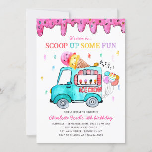 Ice Cream Scoop Up Fun Truck Zomer Kinderen Verjaa Kaart