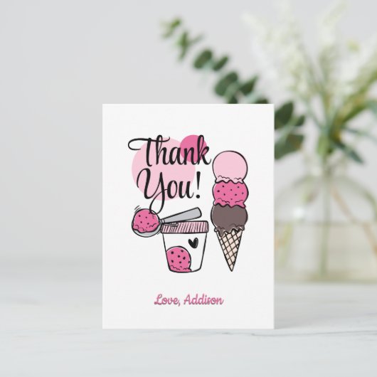 Ice Cream Scoop Verjaardagsfeestje Dank u Briefkaa Briefkaart (Staand voorkant)