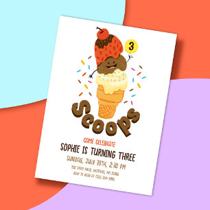 Ice Cream Scoops Kinder 3e Verjaardagsfeestje Invi Kaart