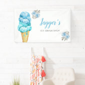 Ice Cream Shop Blauw Bloemen Verjaardagsfeest Spandoek (Insitu)