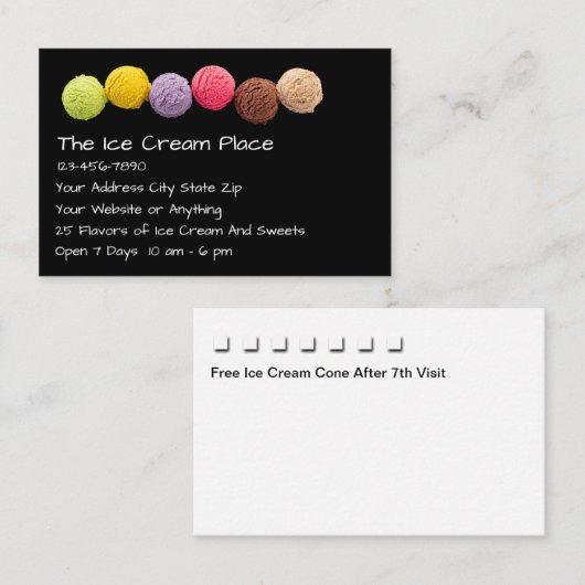 Ice Cream Shop Customer Rewards Visitekaartje (Voorkant / Achterkant)