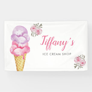 Ice Cream Shop Pink Floral Birthday Party Spandoek
