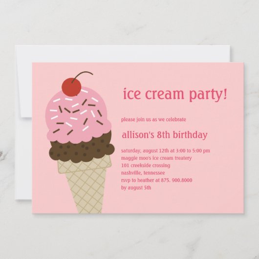Ice Cream Shoppe Invitation Anniversaire - Pink (Devant)