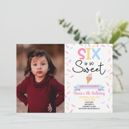 Ice Cream Six is zo lief 6e verjaardagsfeest Kaart (Staand voorkant)