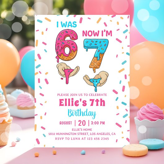 Ice Cream Six Seven Girl Birthday Invitation