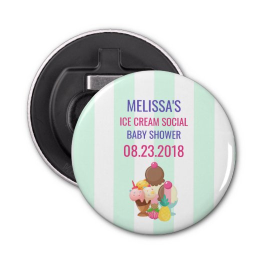 Ice Cream Social Baby shower Event Button Flesopener (Voorkant)