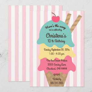 Ice Cream Social Birthday Party Invitation Kaart
